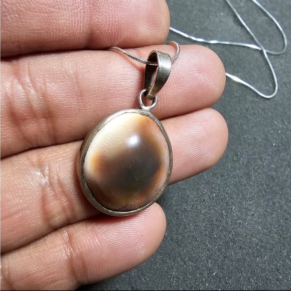Sterling Silver Shiva Eye Shell Pendant On 21 Inch Sterling Snake Link Chain - Picture 3 of 7